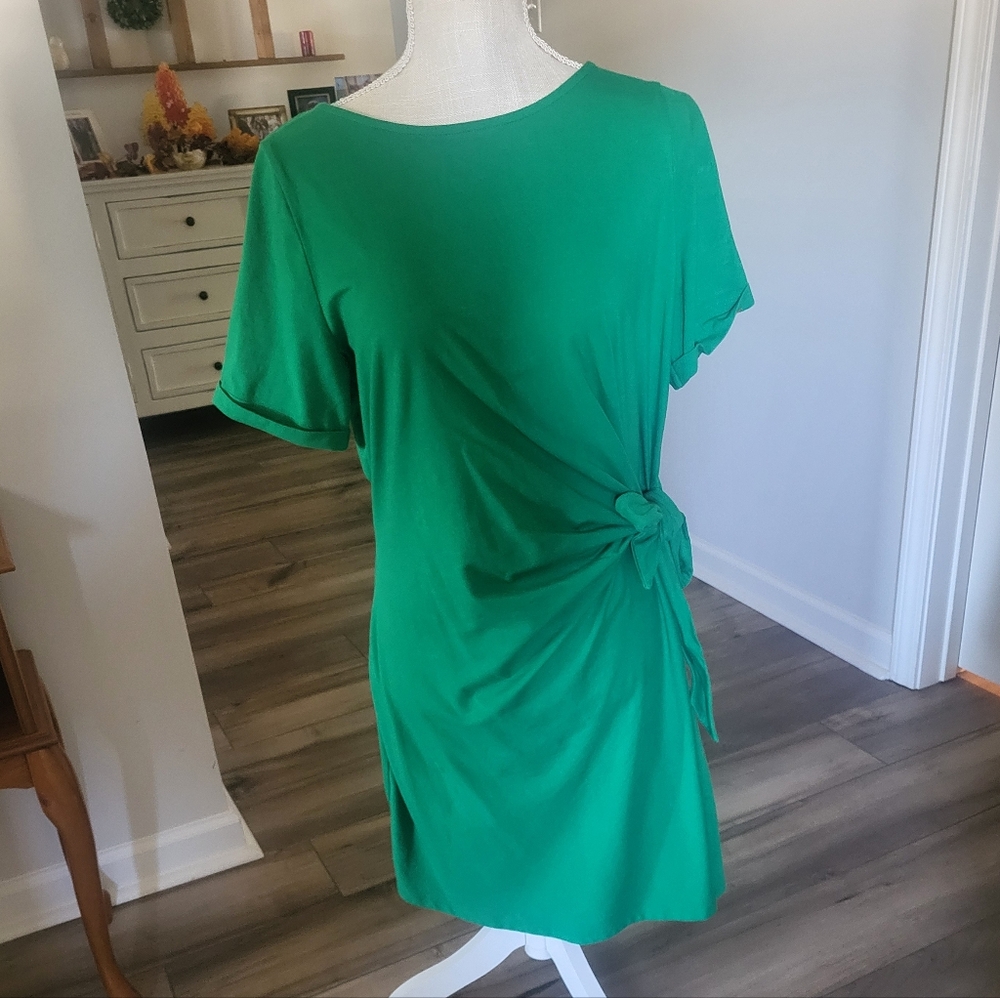 DKNY Side Tie Short Sleeve Stretch Cotton Dress